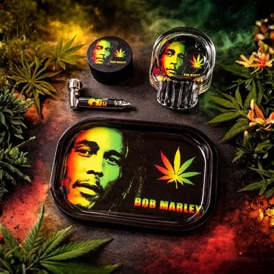 Bob Marley Premium Smoke Set - Tray, Ashtray, Pipe, Grinder