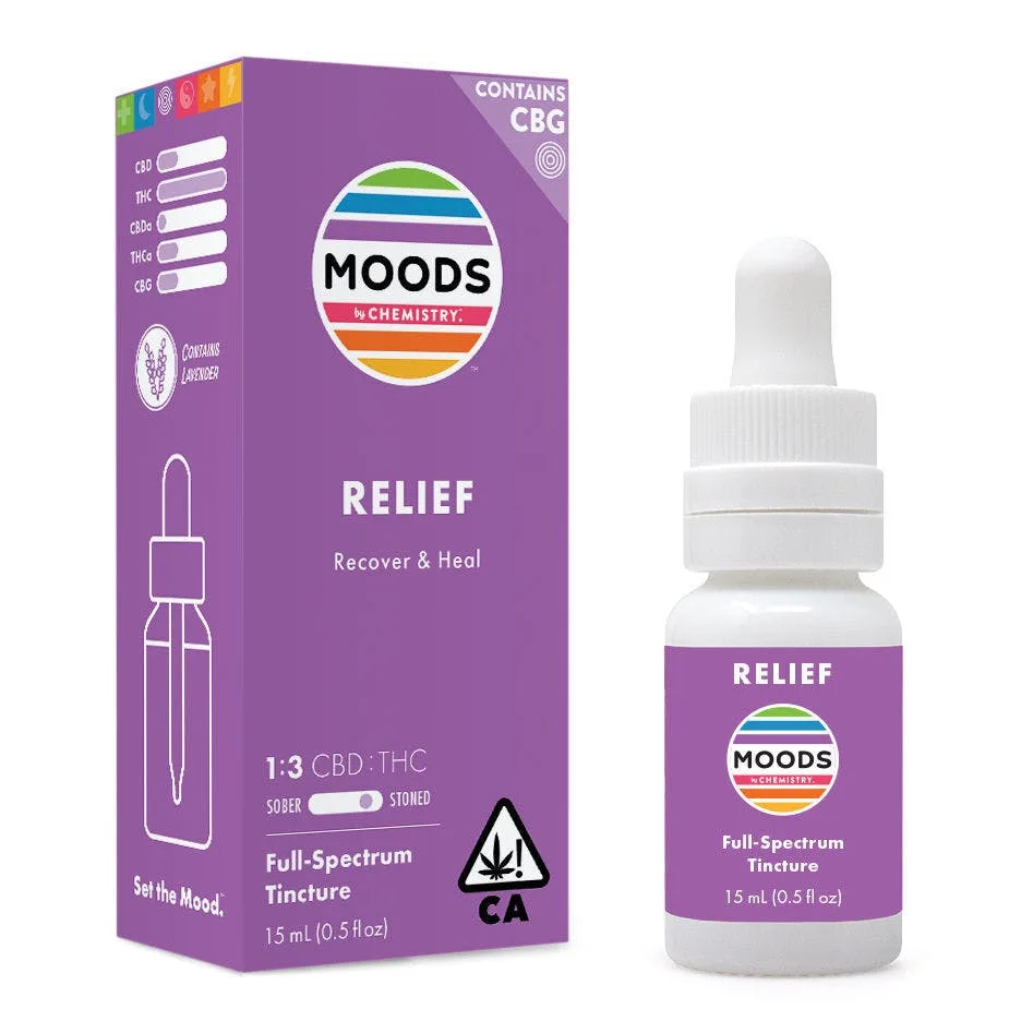 Moods | Tincture | .5oz | CBD:THC:CBG | Relief