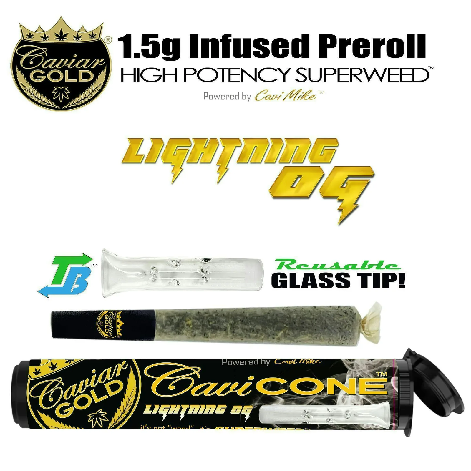 Cavi Cone | Infused Pre-Roll | Lightning OG | 1g