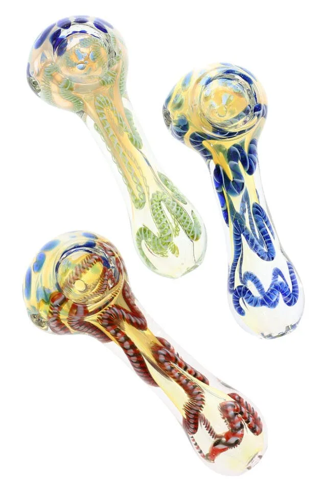 CRCL - 4" SILVER FUMED MULTICOLOR SQUIGGLE STRIPED GLASS PIPE