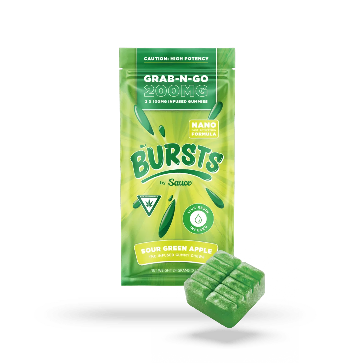 Sour Green Apple - 800MG Live Resin Infused Edibles (Sauce Bursts)