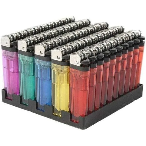 lighters: red, blue, green, white, orange