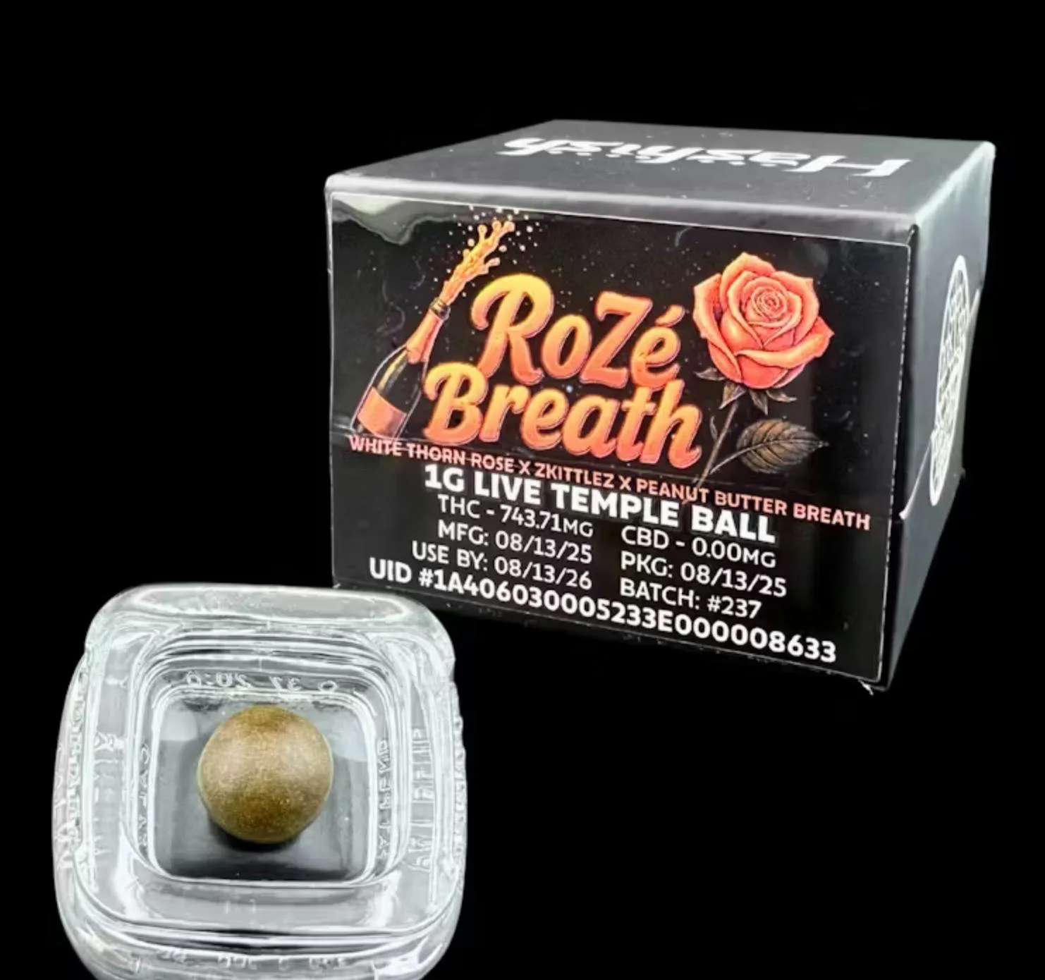 HASHISH: Pink Grapefruit 1g Live Temple Ball (H) - Black Box