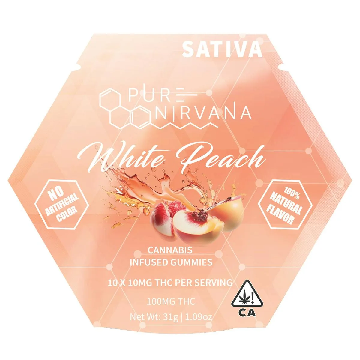 Pure Nirvana White Peach Sativa Gummies 100mg