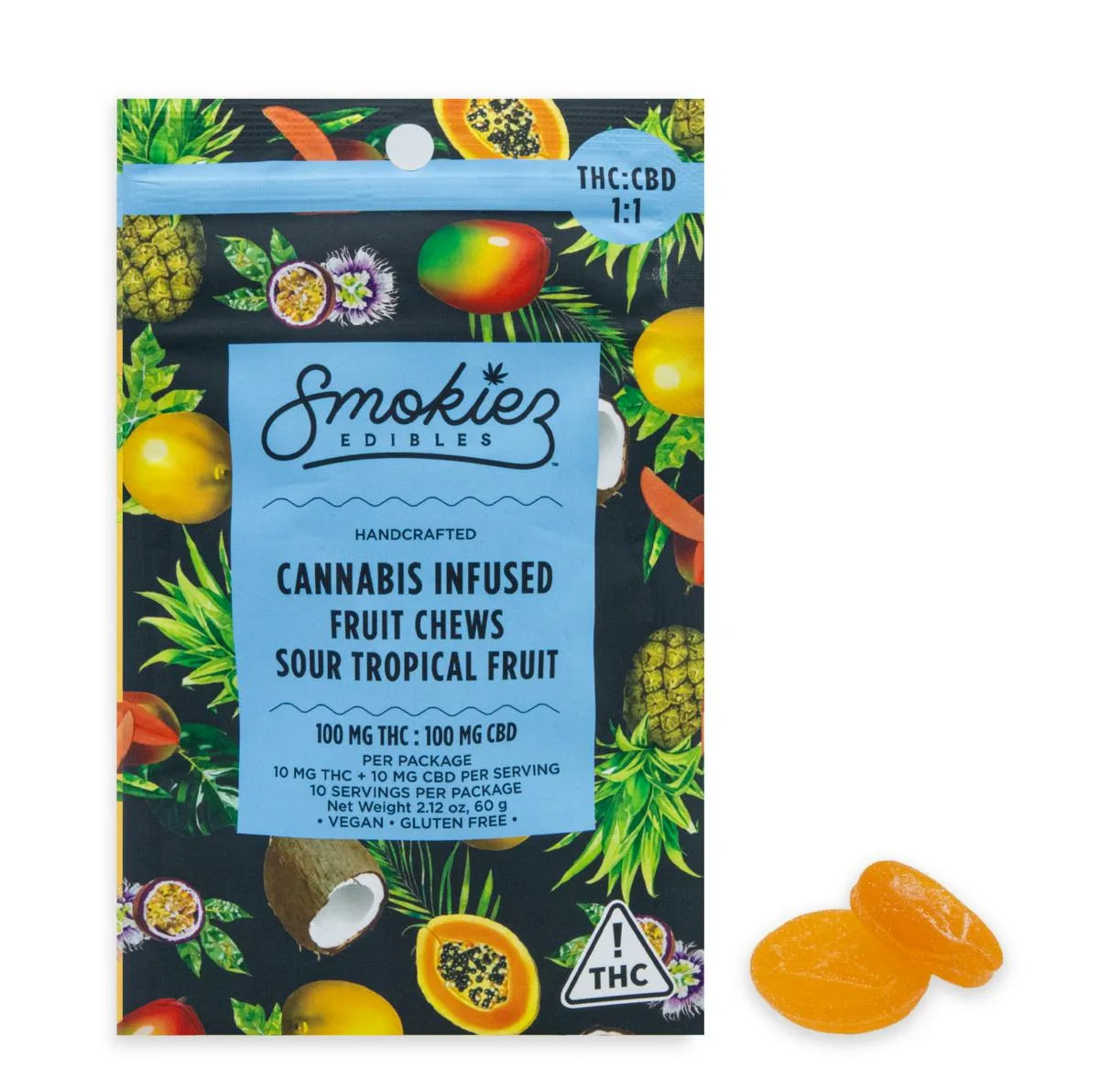 SOUR TROPICAL FRUIT 1:1 GUMMIES 10PC [100MG CBD: 100MG THC]