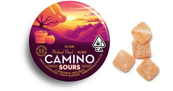 Kiva Camino Gummies - Sours Orchard Peach 'Balance' (100mgTHC /100CBD)