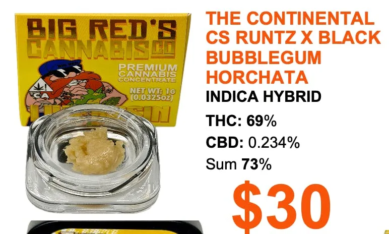 Big Reds Cannabis - The Continental - Live Rosin Tier 1 - 1 gram