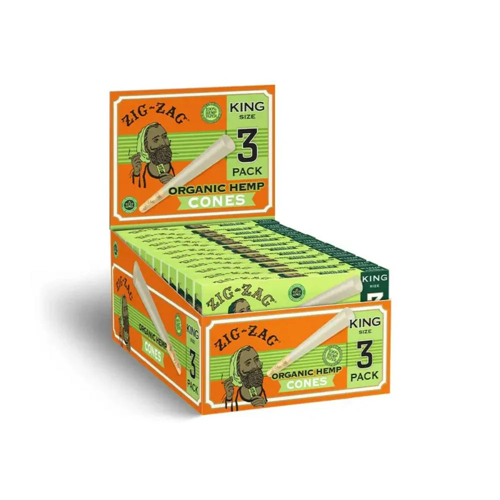 Zig Zag Organic Hemp Cones King Sized 3pk