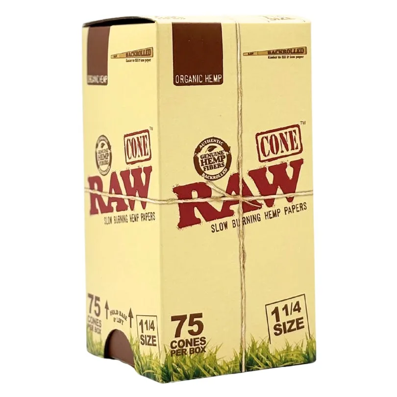 Raw Papers - 75ct Pack Cones - Organic 1 1/4- 75pk