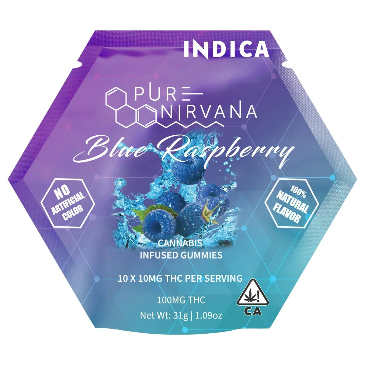 Pure Nirvana Blue Raspberry Indica Gummies 100mg