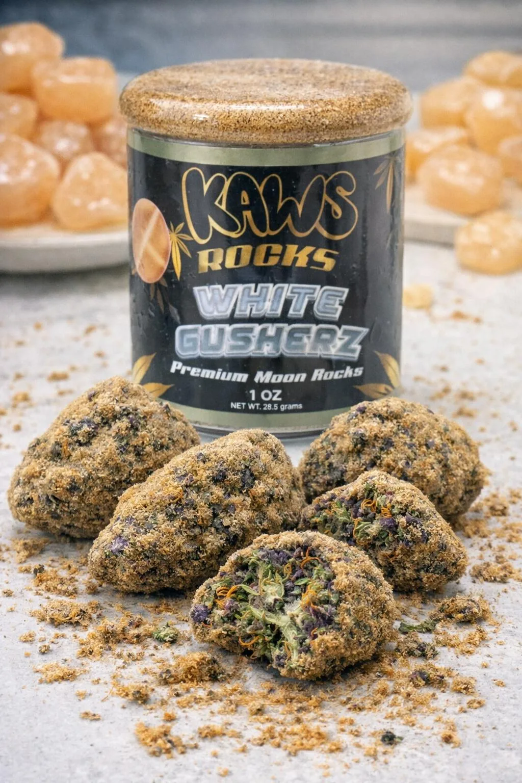 KAWS ROCKS | WHITE GUSHERS (1OZ MOONROCKS)
