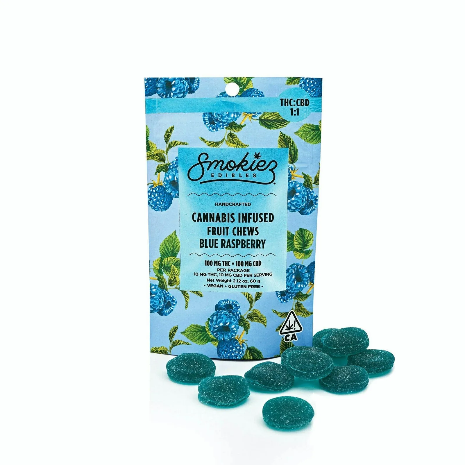 BLUE RASPBERRY CHEWS INDICA 10 PACK 100MG THC