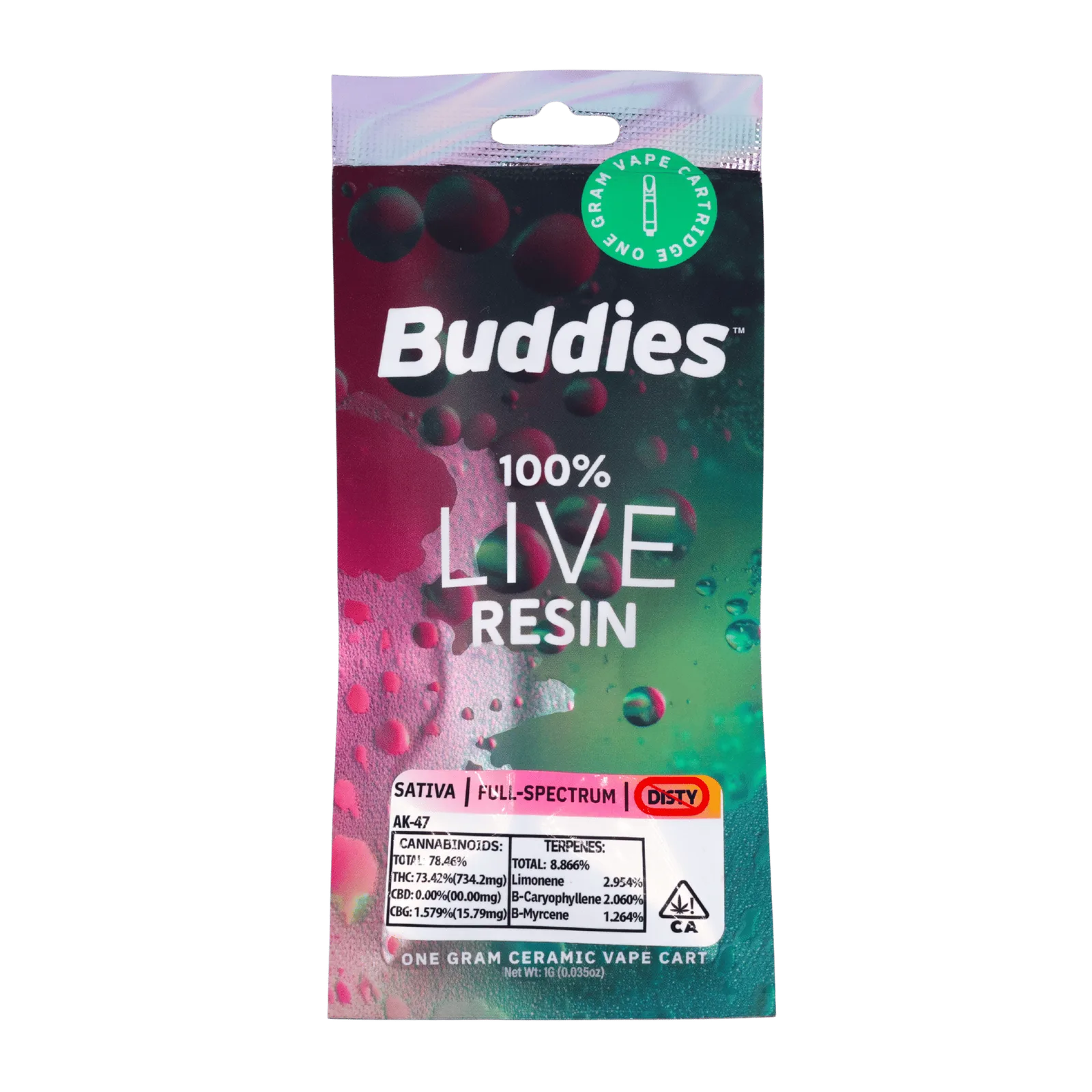 1G LIVE RESIN CERAMIC VAPE CARTRIDGE - WINGSUIT - HYBRID, THC 75.55%, 1G