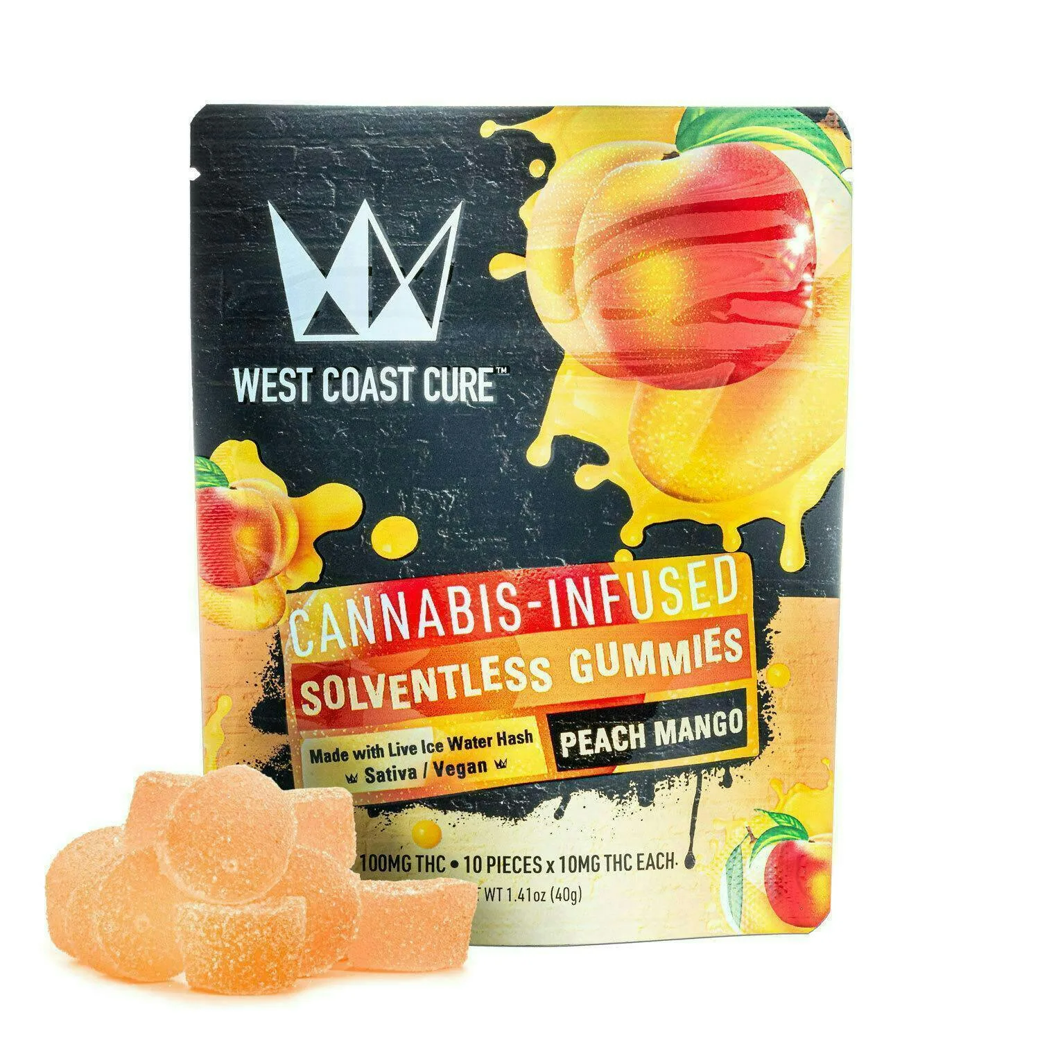 WCC Peach Mango Flavored Solventless Gummies - 10x 10mg/gummy