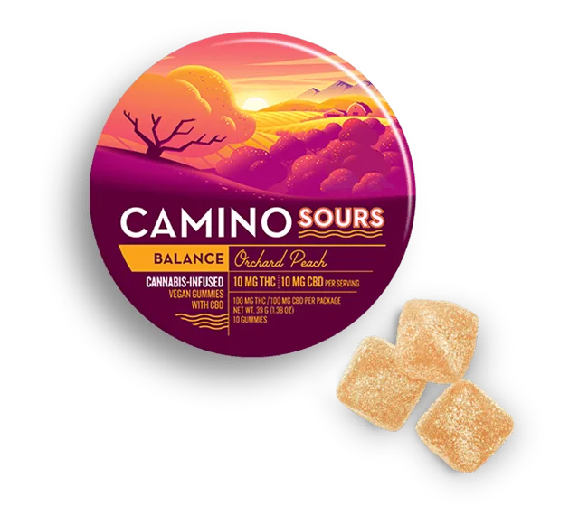 Kiva Camino Gummies Sour Orchard Peach CBD 1:1