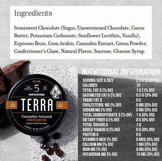 Kiva Terra Bites - Espresso Beans Coated in Dark Chocolate - 100mg