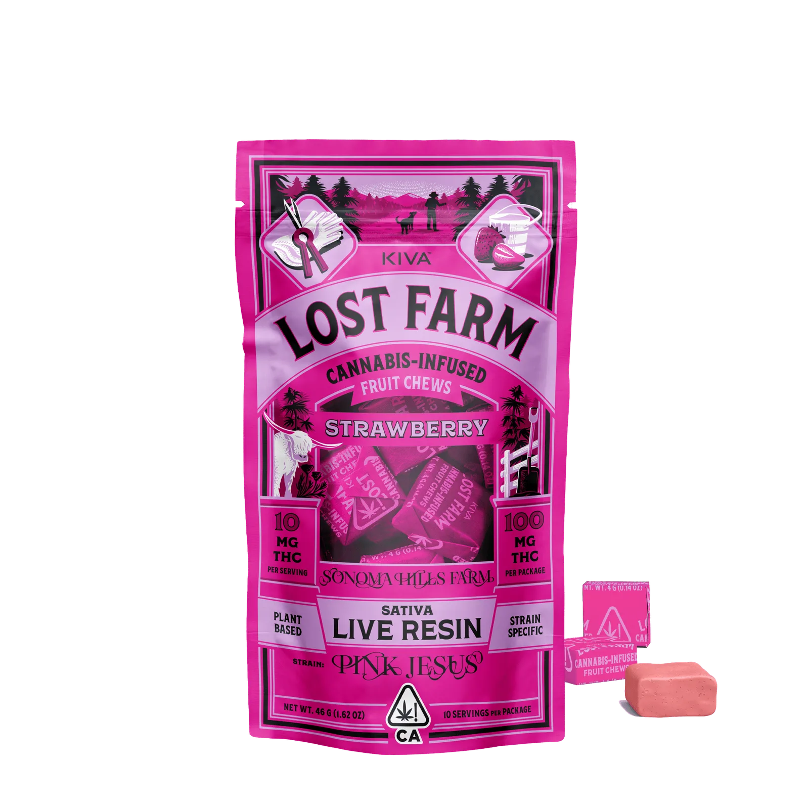 Kiva Confections - Lost Farm Strawberry "Pink Jesus" Chews - 10 Gummies