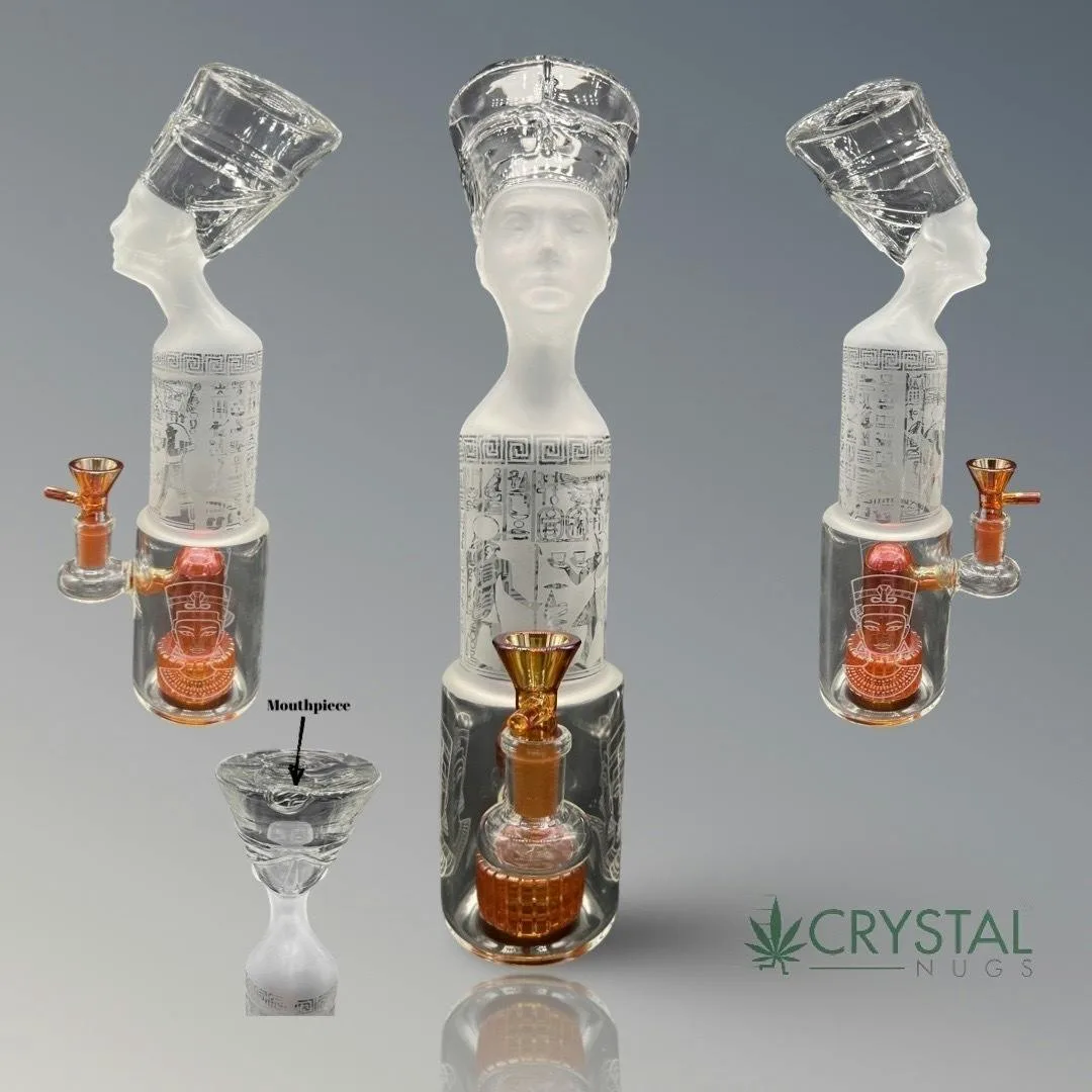 Pharoah Head Frosted Glass Water Pipe 11.5"