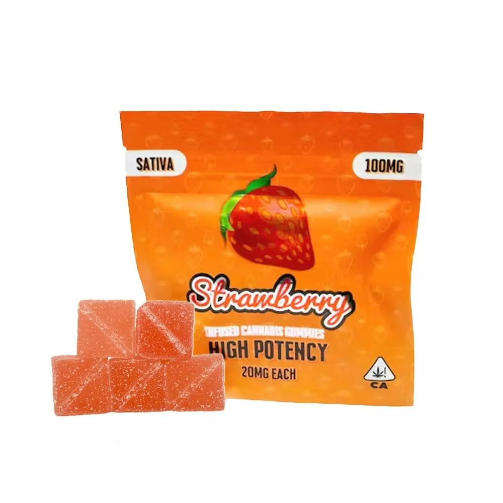 100mg Sativa Strawberry - High Dose Gummies (20mg each)