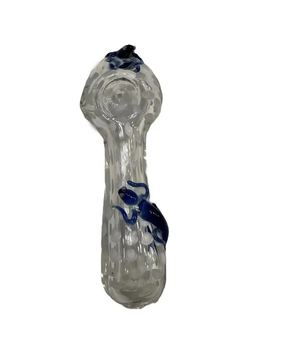 Glass Pipe | Clear with Blue Design | Large | 5"