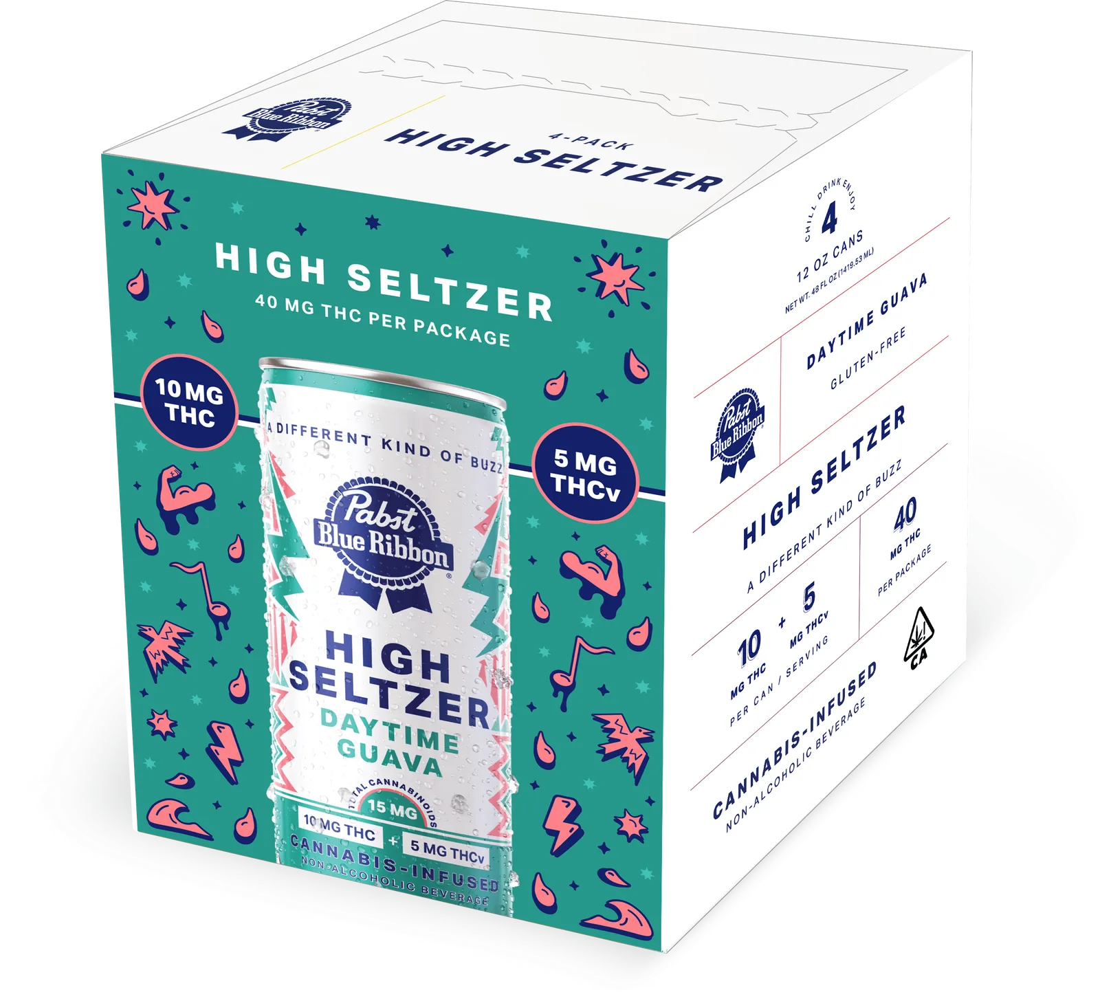 Pabst Blue Ribbon Infused Seltzer Daytime Guava 4pk 40mg THC 20mg THCv
