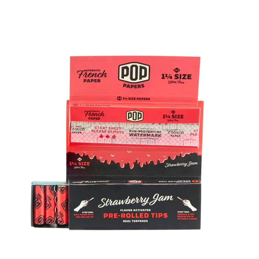 POP Strawberry Jam 1 1/4 Rolling Papers with Flavor Activated Tips