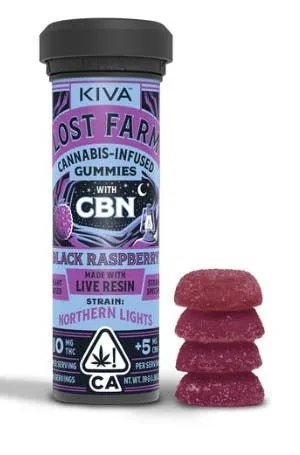 Kiva - Lost Farm - Black Raspberry - Northern Lights - THC/CBN Live Resin Gummies - 100mg