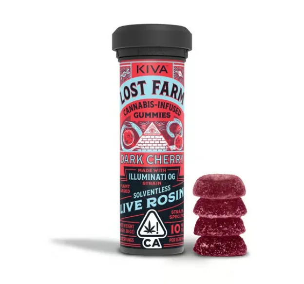 Lost Farm - Dark Cherry Illuminati OG - 100mg Solventless Live Rosin Gummies - 10pk