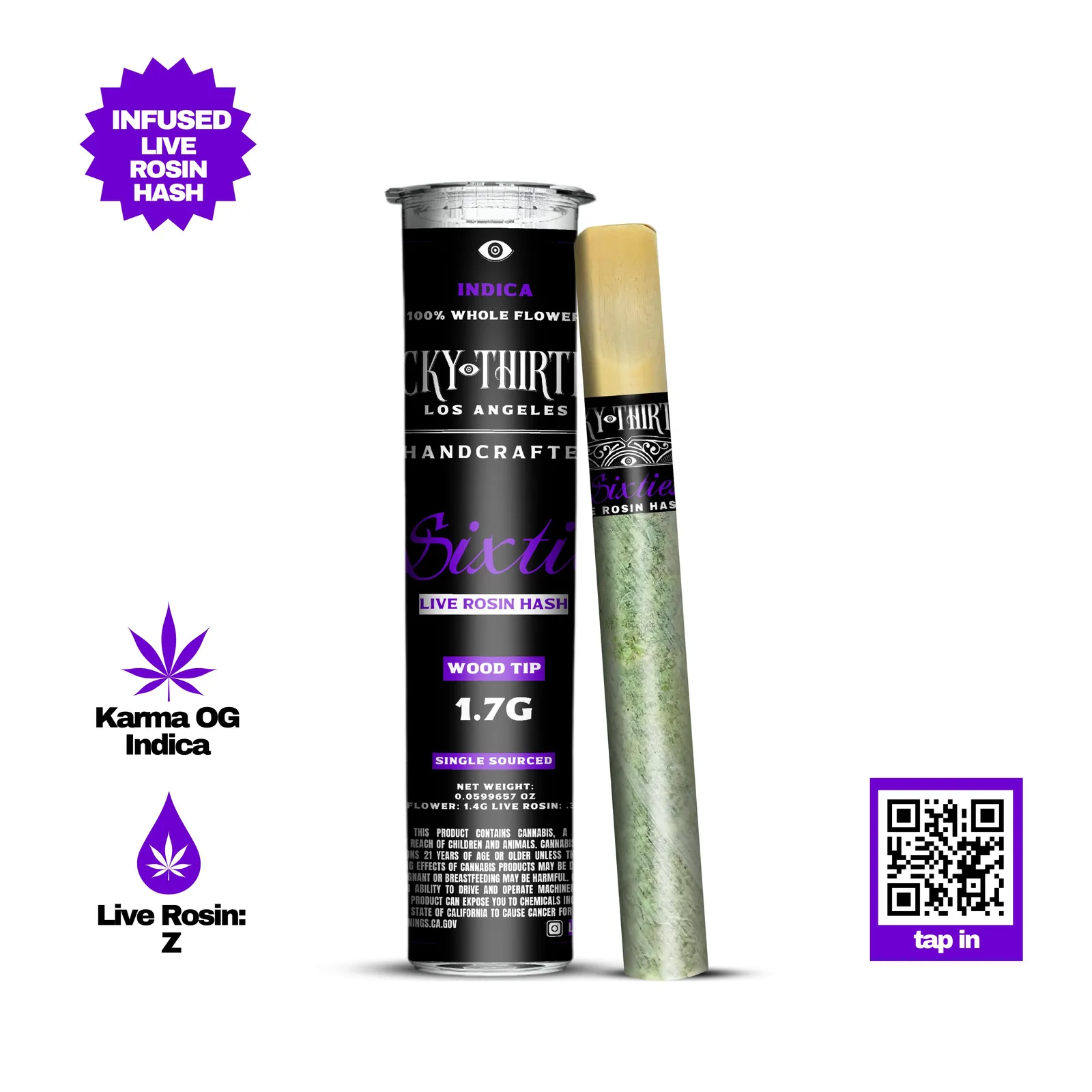 Lucky Thirteen Purple Sixties: Karma OG: Indica - Live Rosin: Z