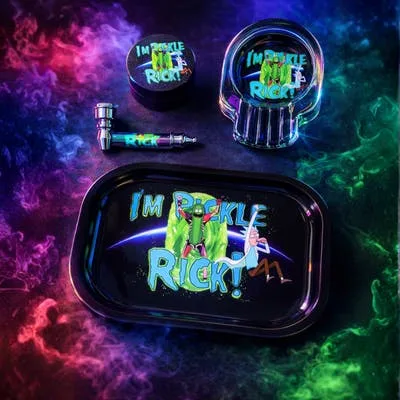 Pickle Rick Premium Smoke Set - Tray, Ashtray, Pipe, Grinder