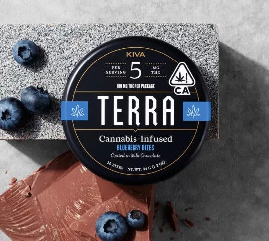 Kiva - 100mg Chocolate Blueberry Terra Bites - Kiva 5mg each - Terra Bites