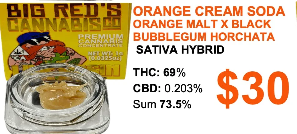 Big Reds Cannabis - Orange Cream Soda - Live Rosin Tier 1 - 1 gram
