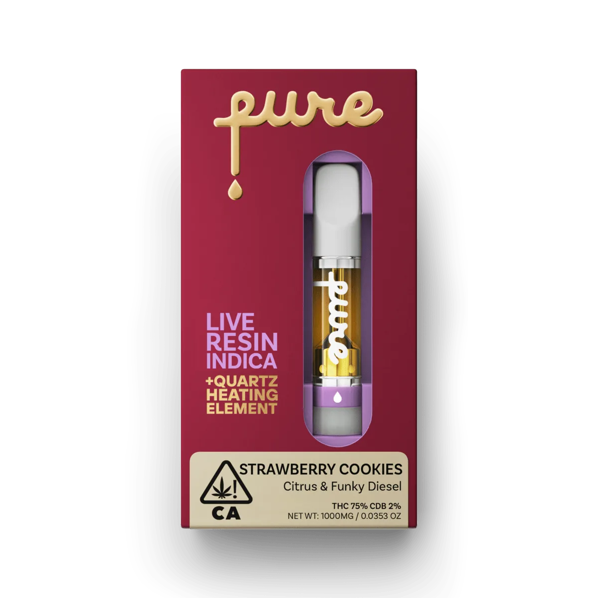 Pure Live Resin 1g Cartridge - Strawberry Cookies - Indica