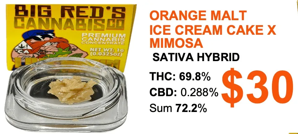 Big Reds Cannabis - Orange Malt - Live Rosin Tier 1 - 1 gram