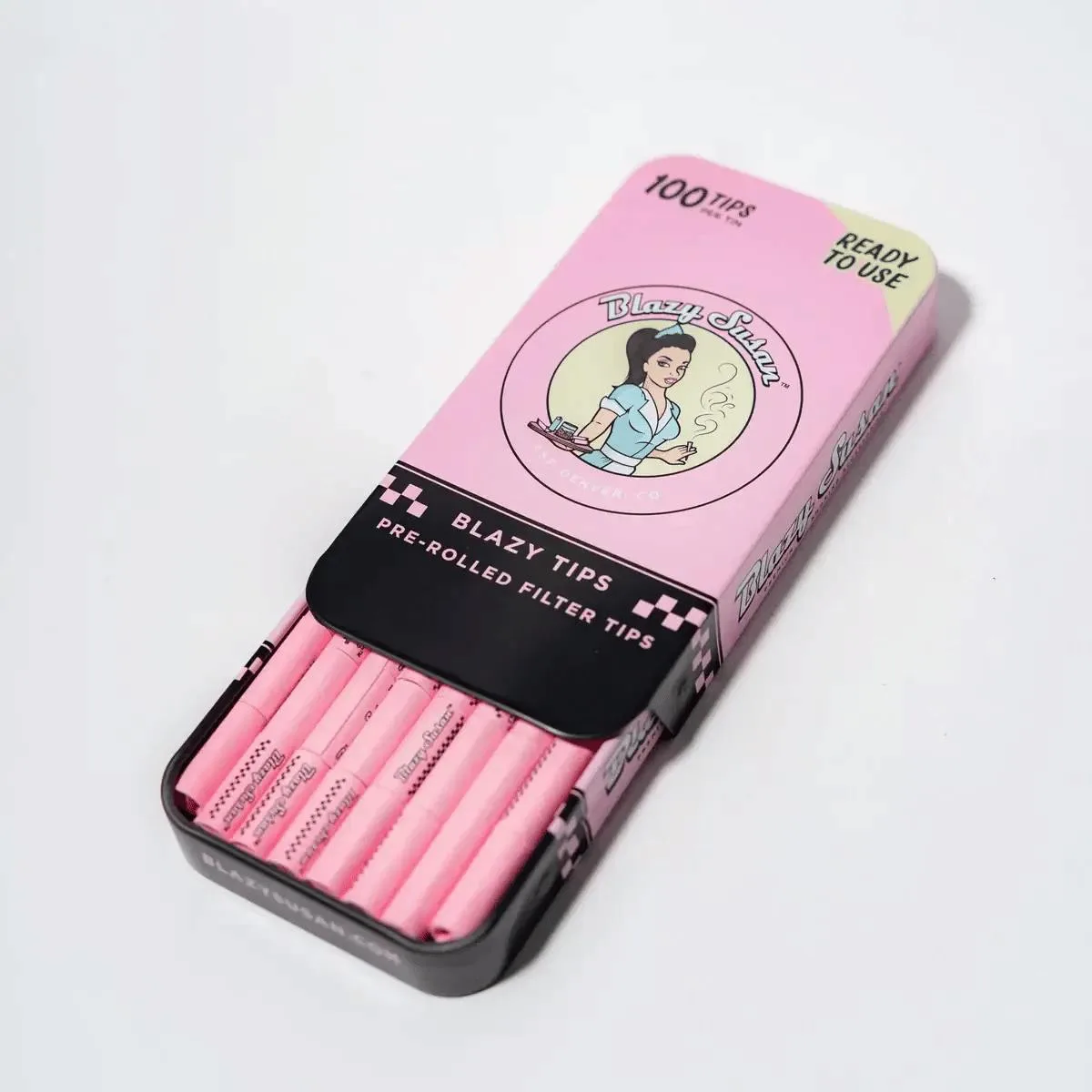 BLAZY SUSAN - BLAZY SUSAN PRE-ROLLED TIPS 100 COUNT PINK TIN - BLAZY SUSAN PRE-ROLLED TIPS 100 CO...