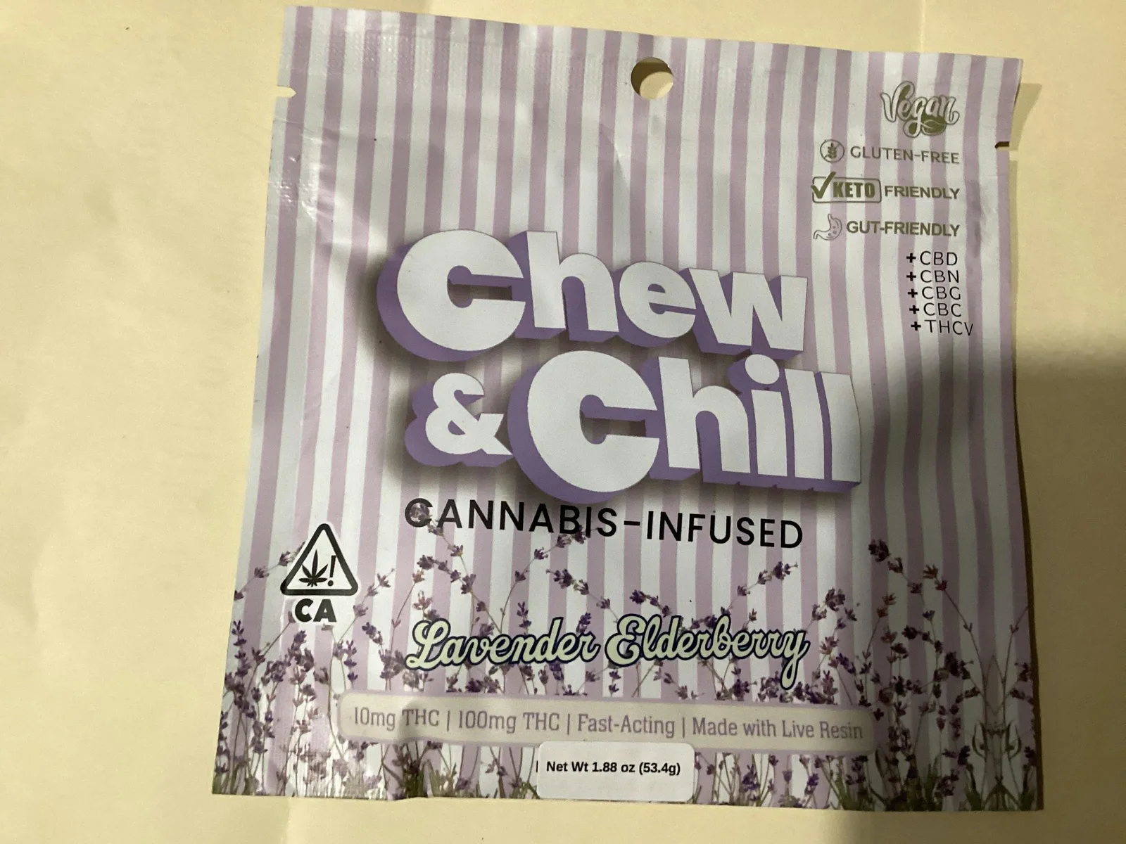 CHEW AND CHILL EDIBLES 100 MG THC GUMMIES LAVENDER & ELDERBERRY