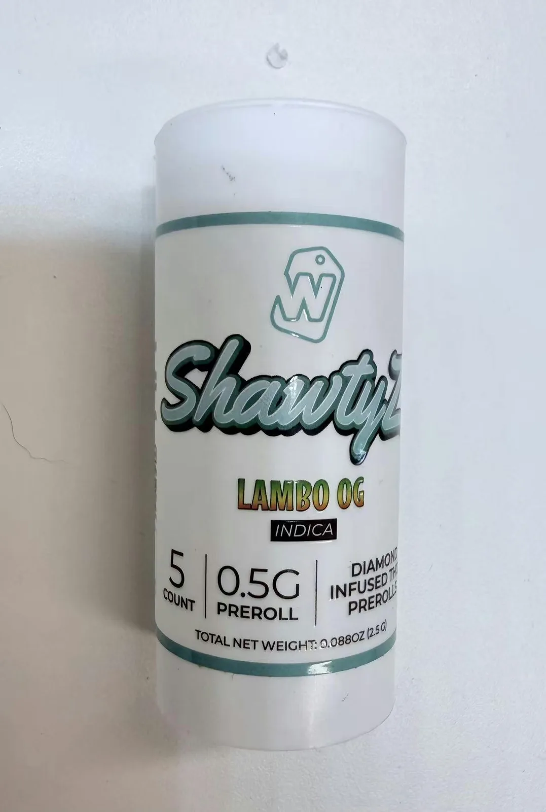 WHITE LABEL SHAWTYZ-LAMBO OG 0.5G-5 COUNT- DIAMOND INFUSED PRE ROLLS
