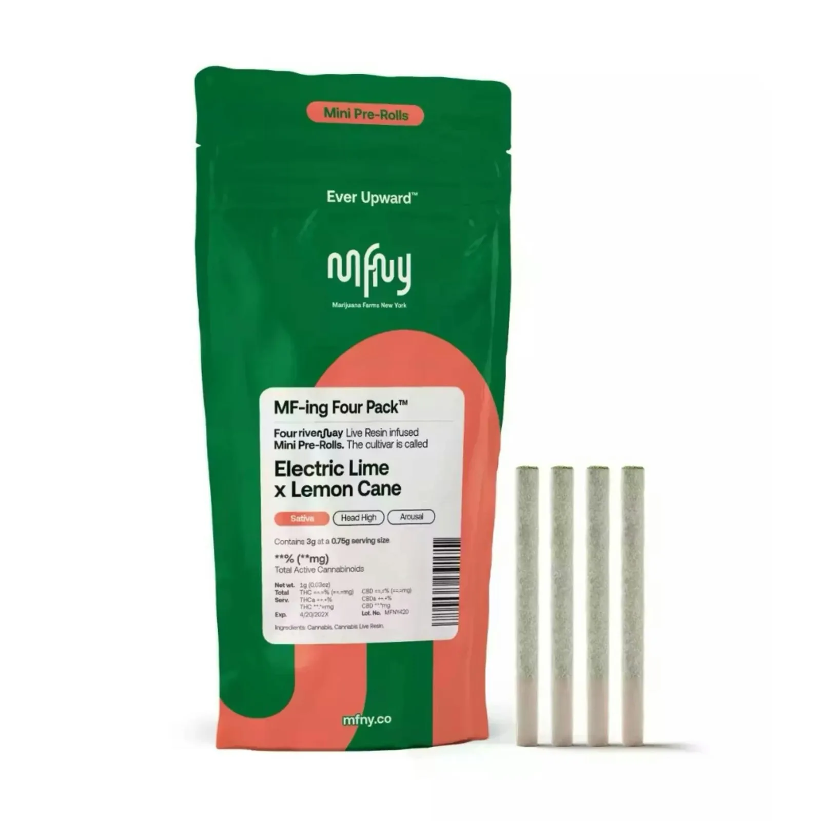 MFNY - ELECTRIC LIME X LEMON CANE - LIVE RESIN INFUSED 4PK PREROLL - SATIVA