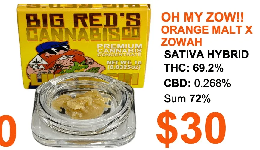Big Reds Cannabis - Oh My Zow - Live Rosin Tier 1 - 1 gram