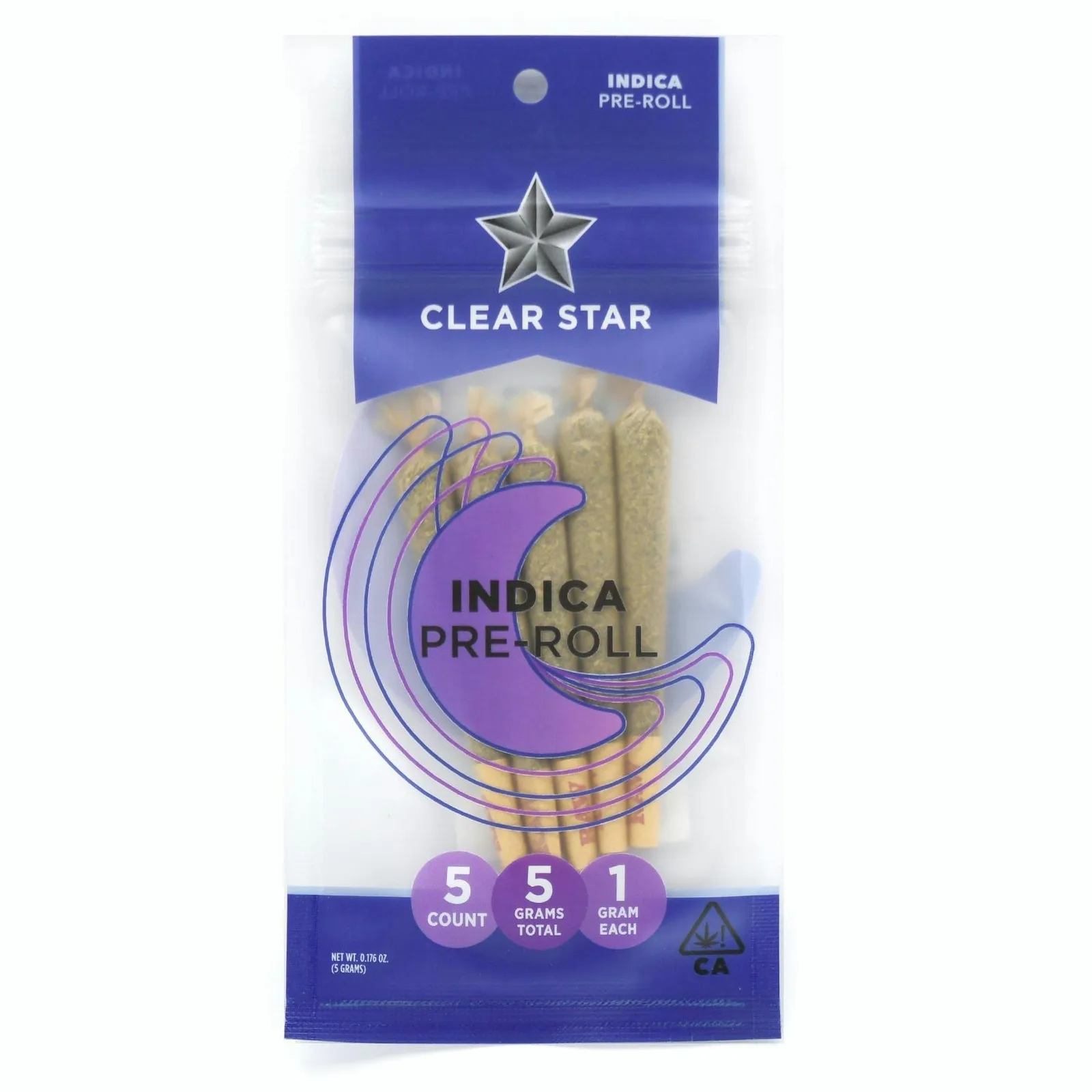 Clear Star Indica 5 Pack Pre-Rolls **SPECIAL PRICING** - 5g