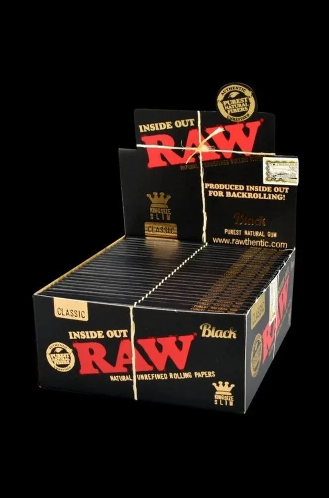 Raw- Black Classic Inside Out Natural Unrefined Rolling Papers King Size Slim
