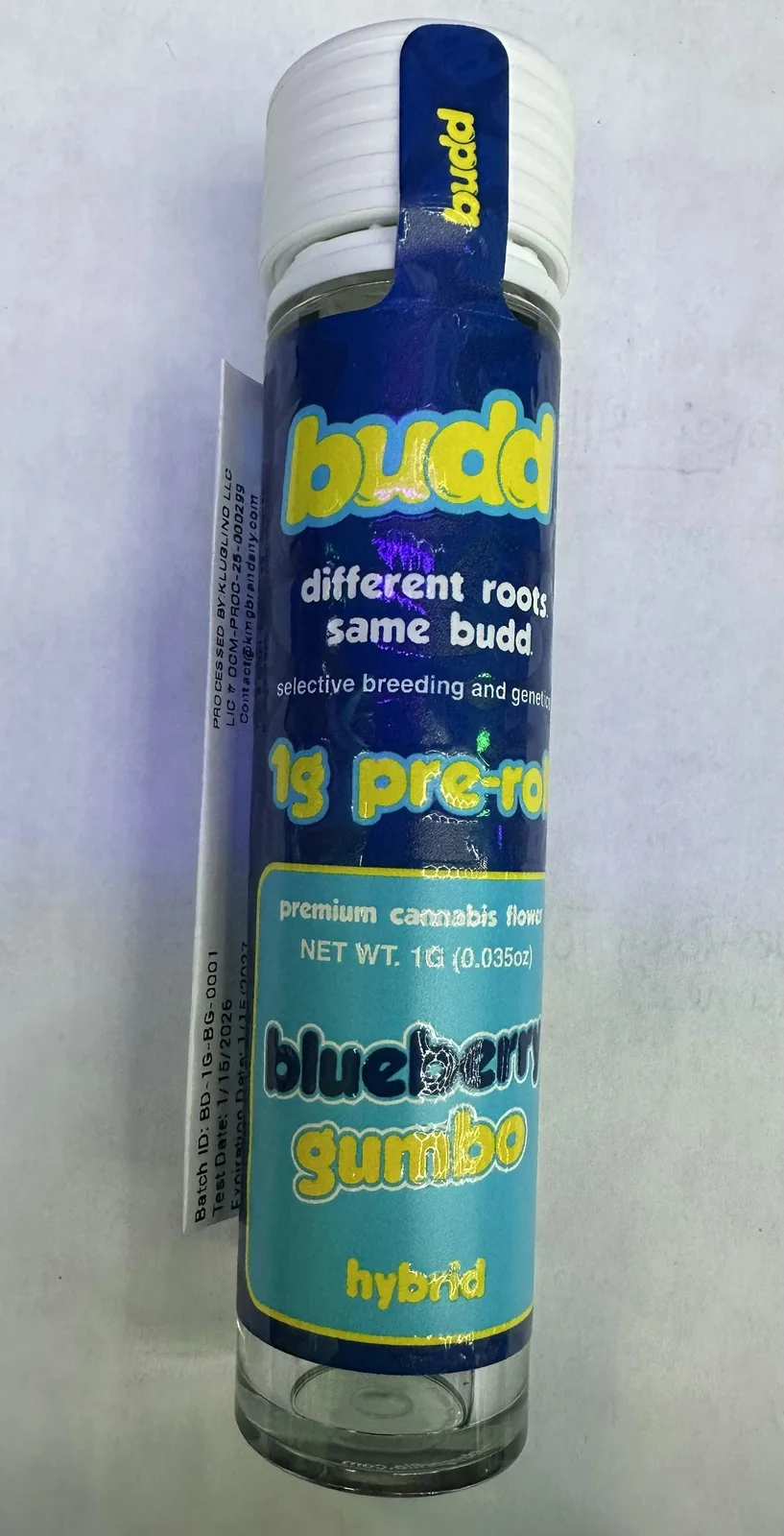 BUDD - BLUEBERRY GUMBO - 1G PRE ROLL - HYBRID