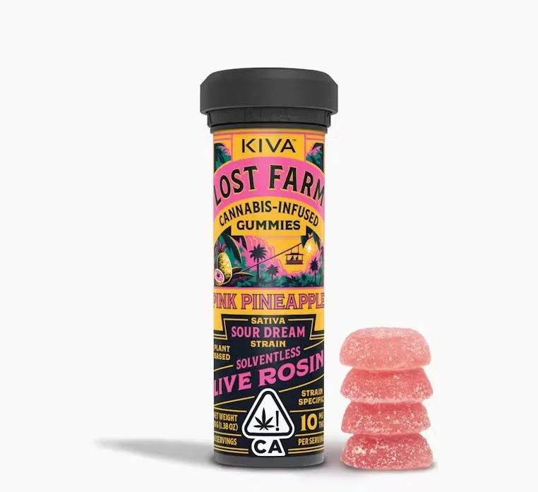 Kiva - Lost Farms - Sativa - Pink Pineapple Sour Dream - 10pk - SolventLess Live Rosin Gummies - ...