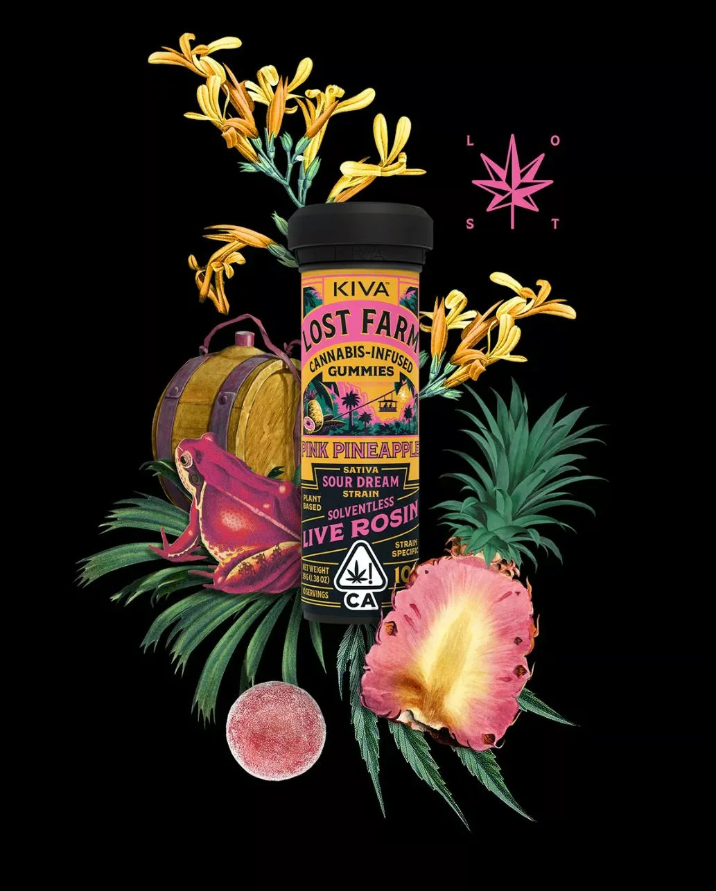 Lost Farm - Pink Pineapple x Sour Dream - 100mg Solventless Live Rosin Gummies - 10pk
