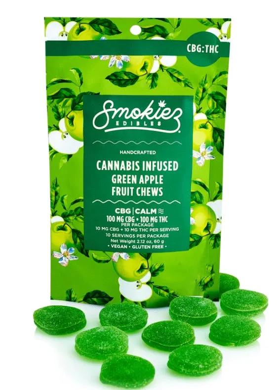Smokiez - 1:1CBG 10pk Fruit Chews | 100mg | Sour Green Apple - Gummies