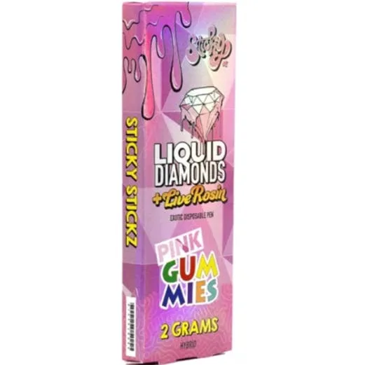 Sticky Stickz; Liquid Diamonds + Live Rosin 2g Disposable Pen - Pink Gummies (H)