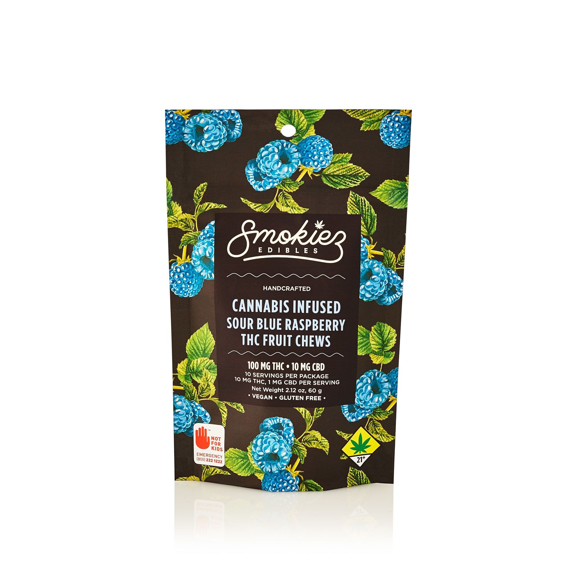Sour Blue Raspberry Fruit Chews 100mg Bag