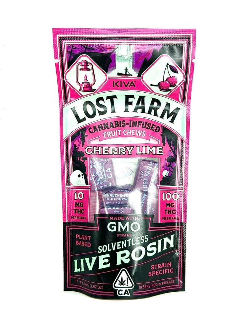 Lost Farm - Chews - Cherry Lime x GMO Rosin - 100mg, SOLVENTLESS LIVE ROSIN!