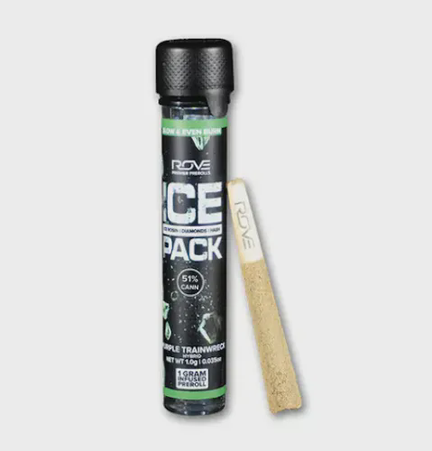 Rove Ice Packs | Purple Trainwreck (H) | 1g Rosin, Diamond, Hash Infused Preroll Joint