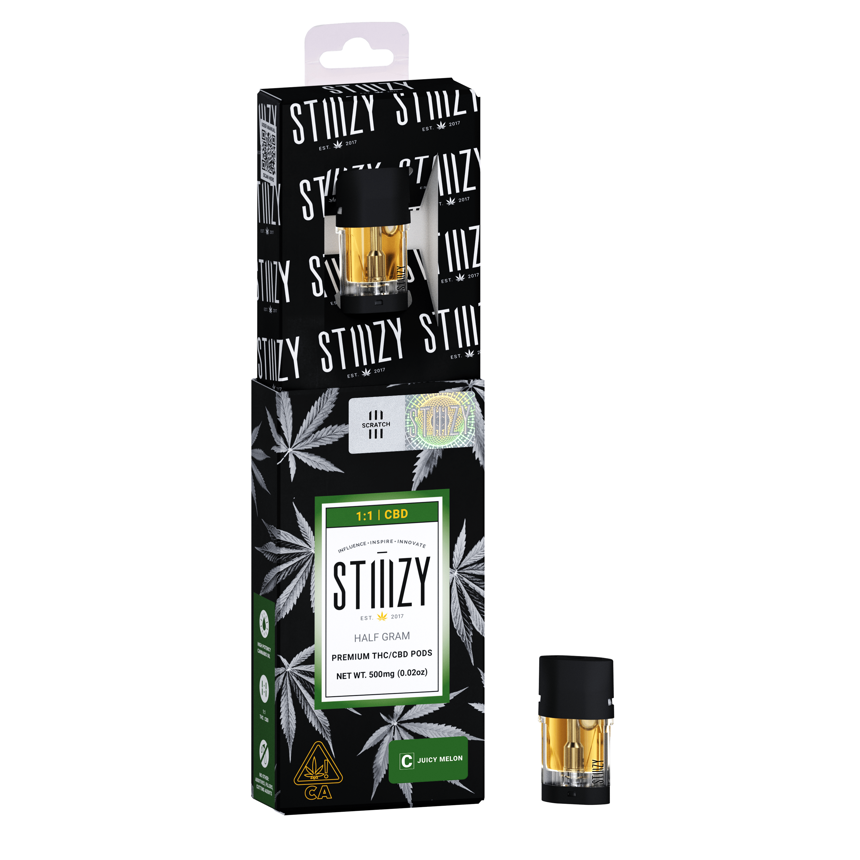 Vape Cartridge - JUICY MELON .5G 1:1 (CBD/THC) Original Pod - STIIIZY